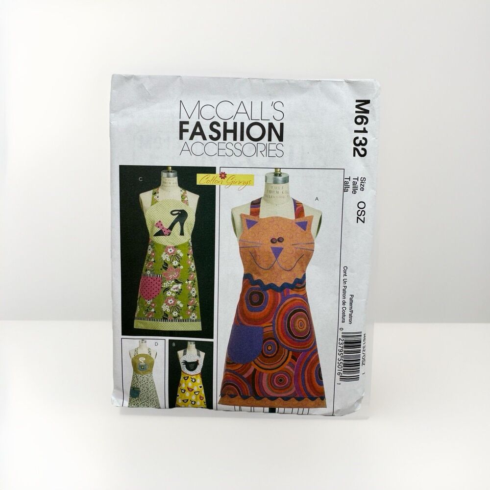 McCall's Pattern M6132 Cotton Ginnys Appliqued Aprons Hen Coffee Cat Shoe